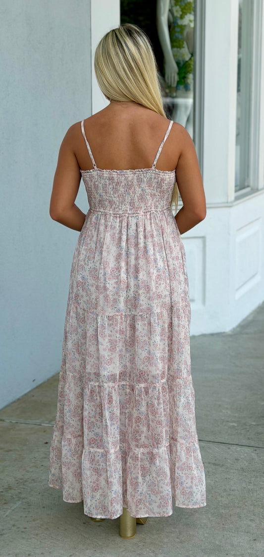 Floral Smocked Back Tiered Midi Dress
