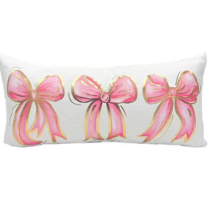 Gold Foil Pink Bows Pillow Polyester