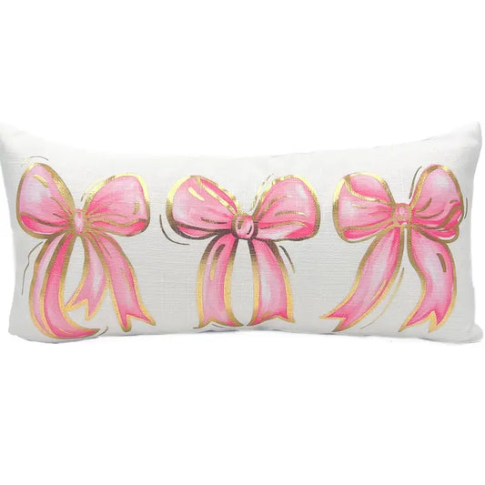 Gold Foil Pink Bows Pillow Polyester