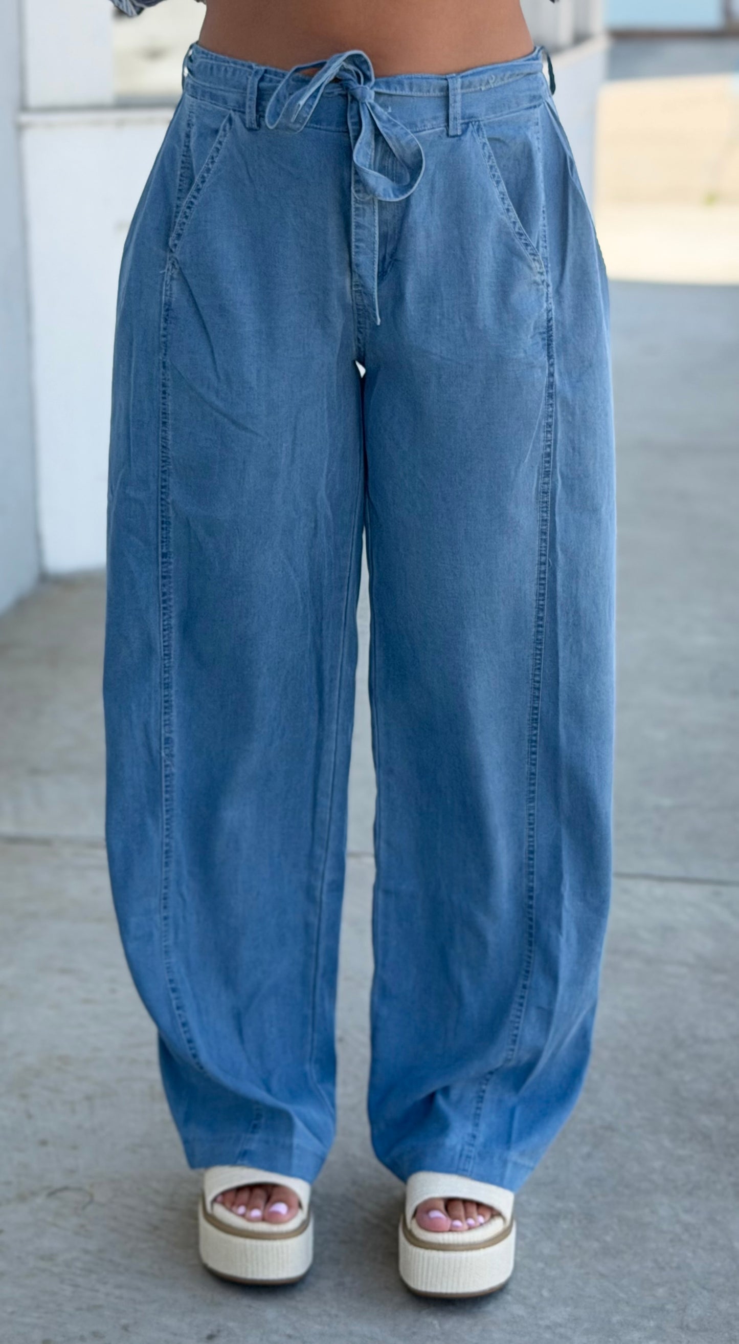 Denim Side Pleat Pants