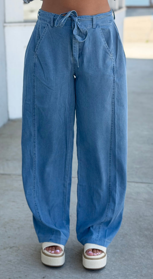 Denim Side Pleat Pants
