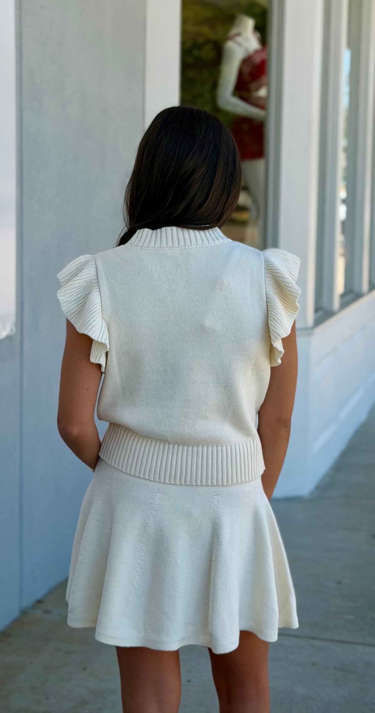 Ruffle Sleeve Sweater & Skirt SET, Ivory