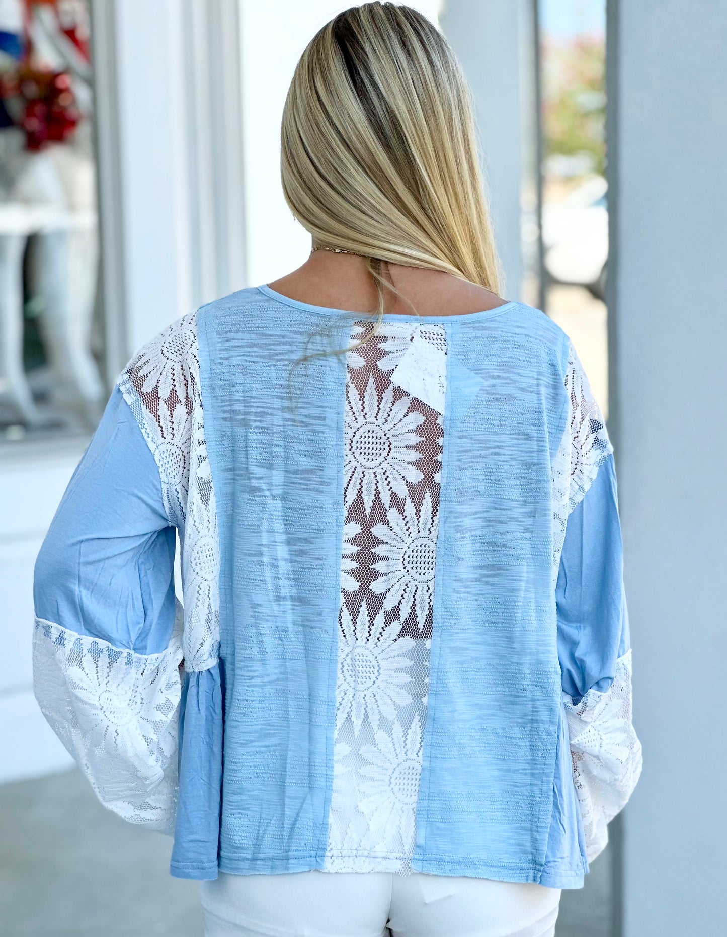 Powder Blue Lace Detail Top