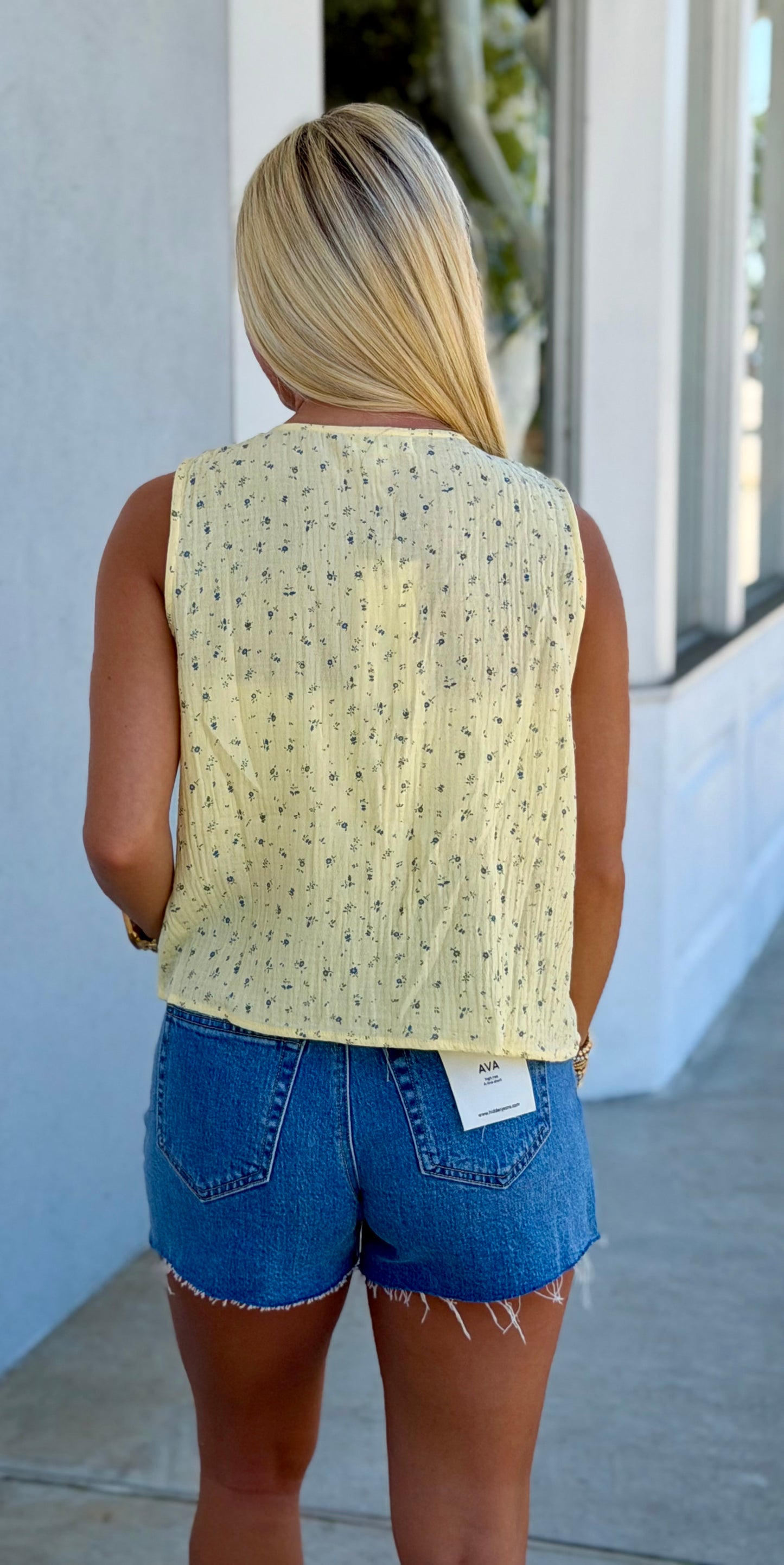 Lemon Ditsy Floral Front Tie Top