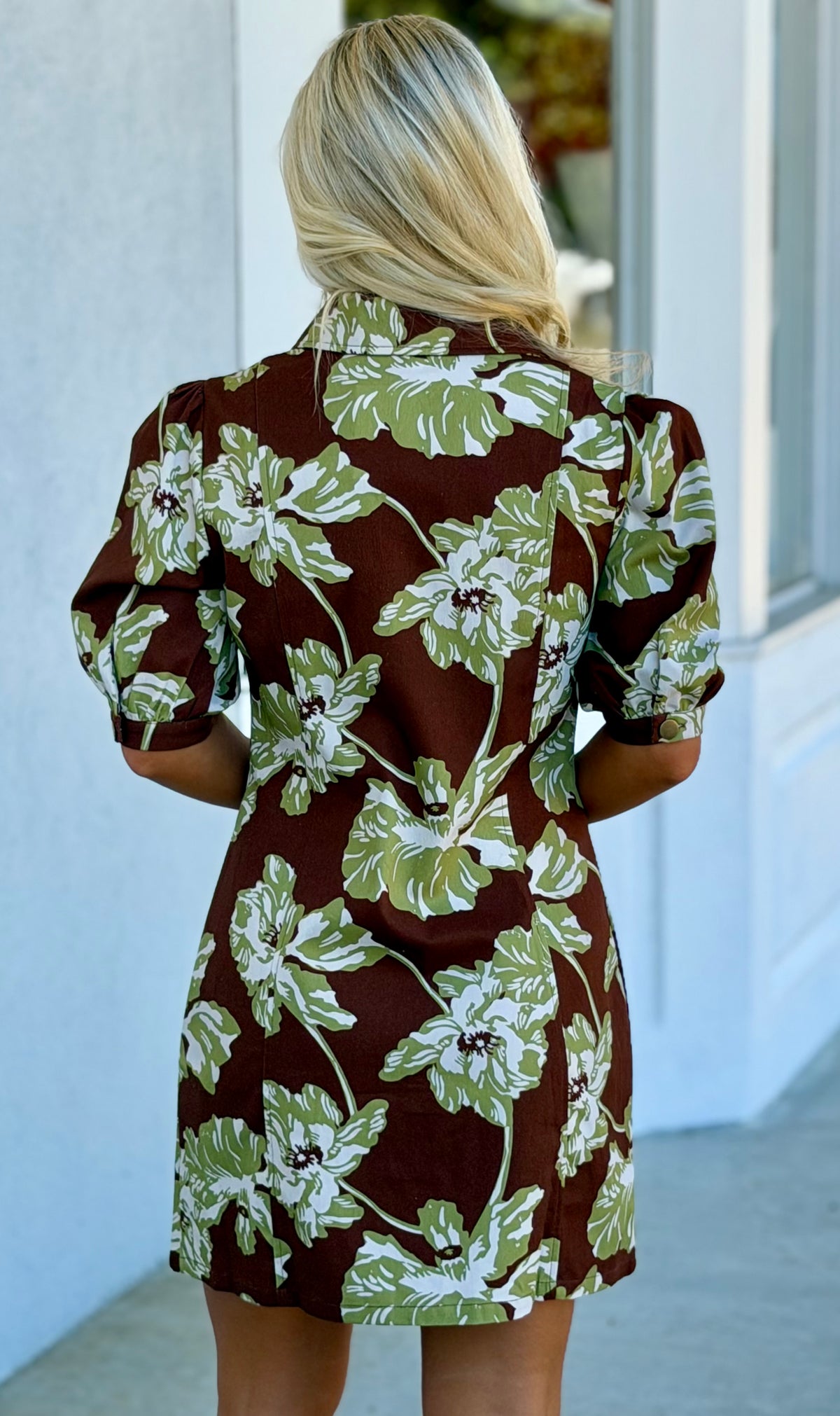 Chocolate Floral Print Collared Button Down Mini Dress