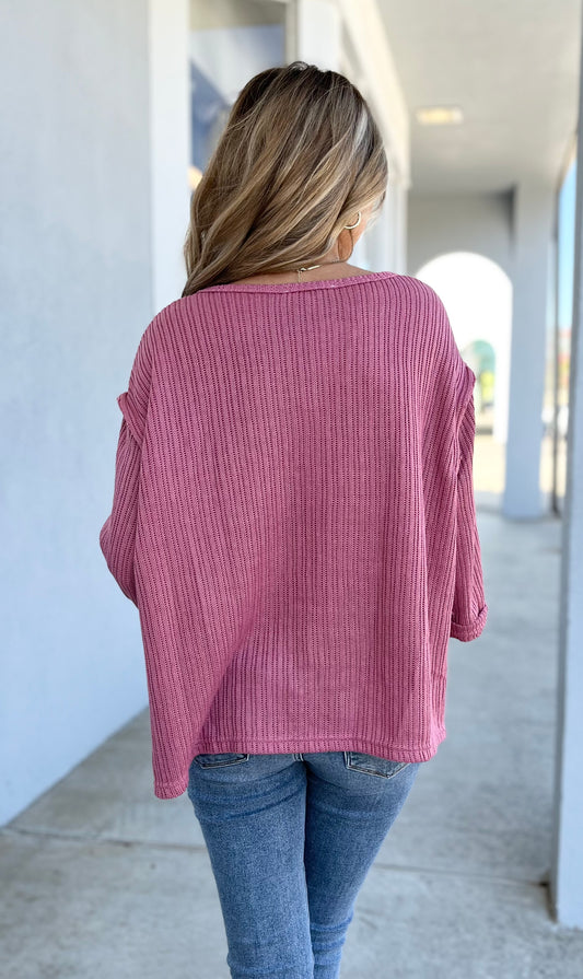 Dusty Rose Folded Sleeve Top