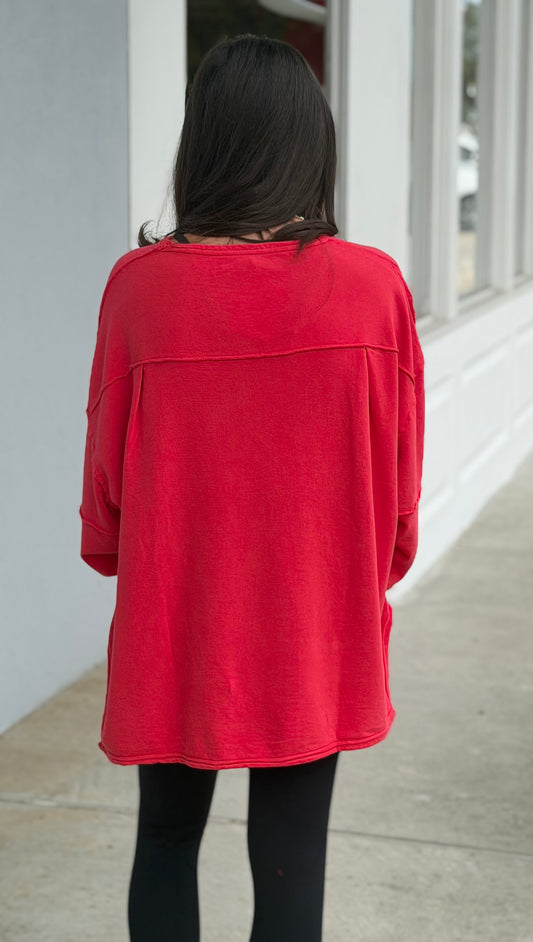 Classic Cotton Oversized Long Sleeve, Cherry