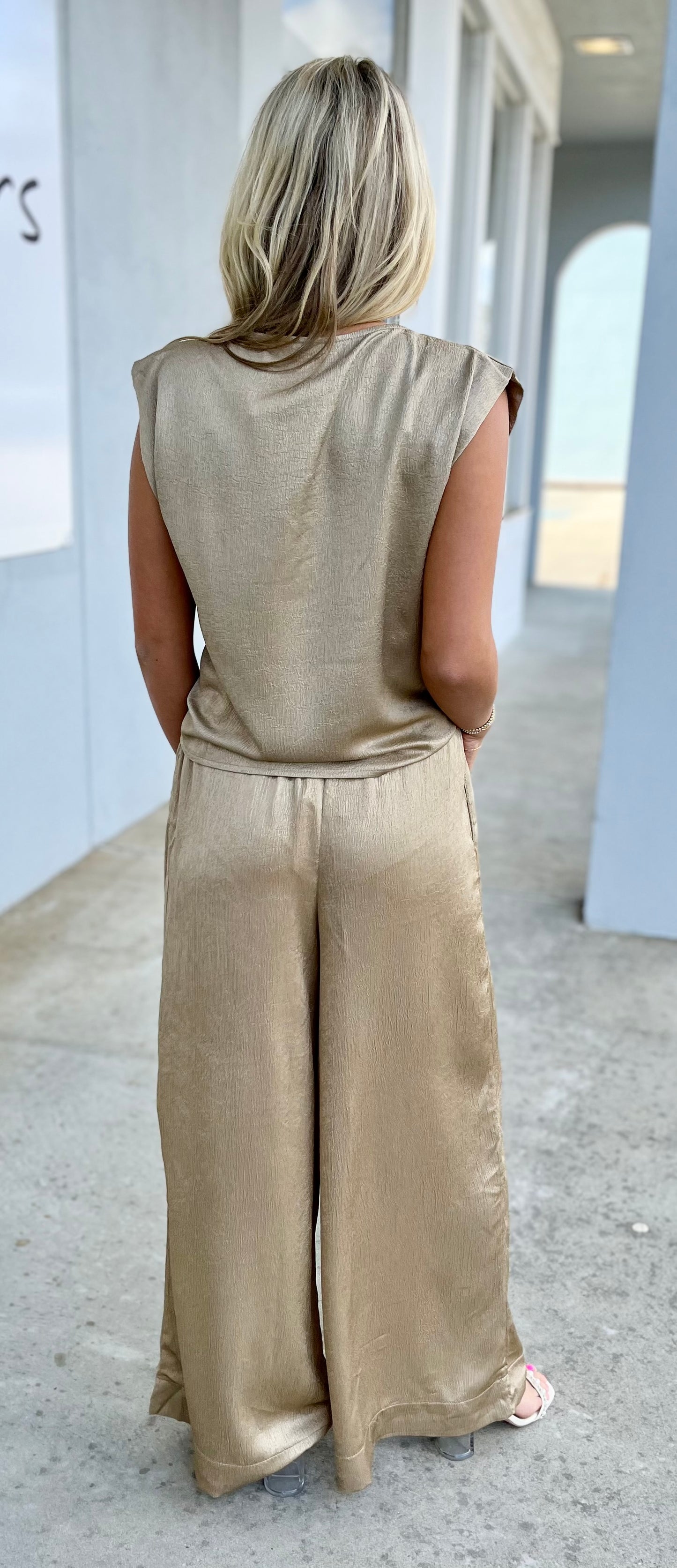 Mid Rise Wide Palazzo Pants, Taupe