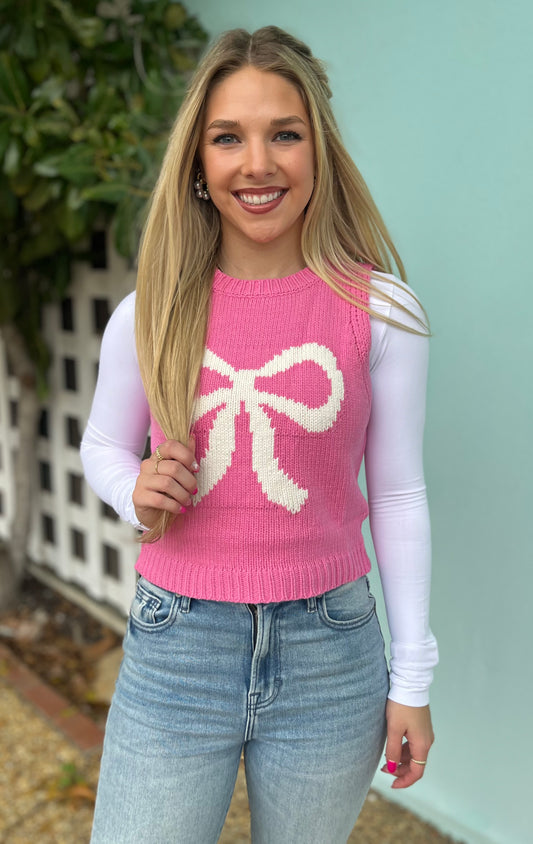 Bubble Pink Ribbon Knit Top