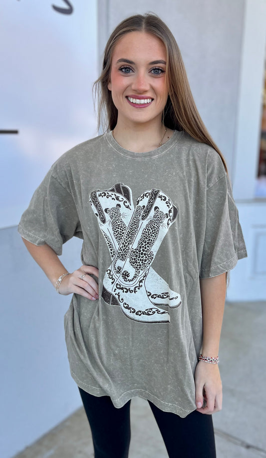 Mocha Leopard Cowboy Boots Tee