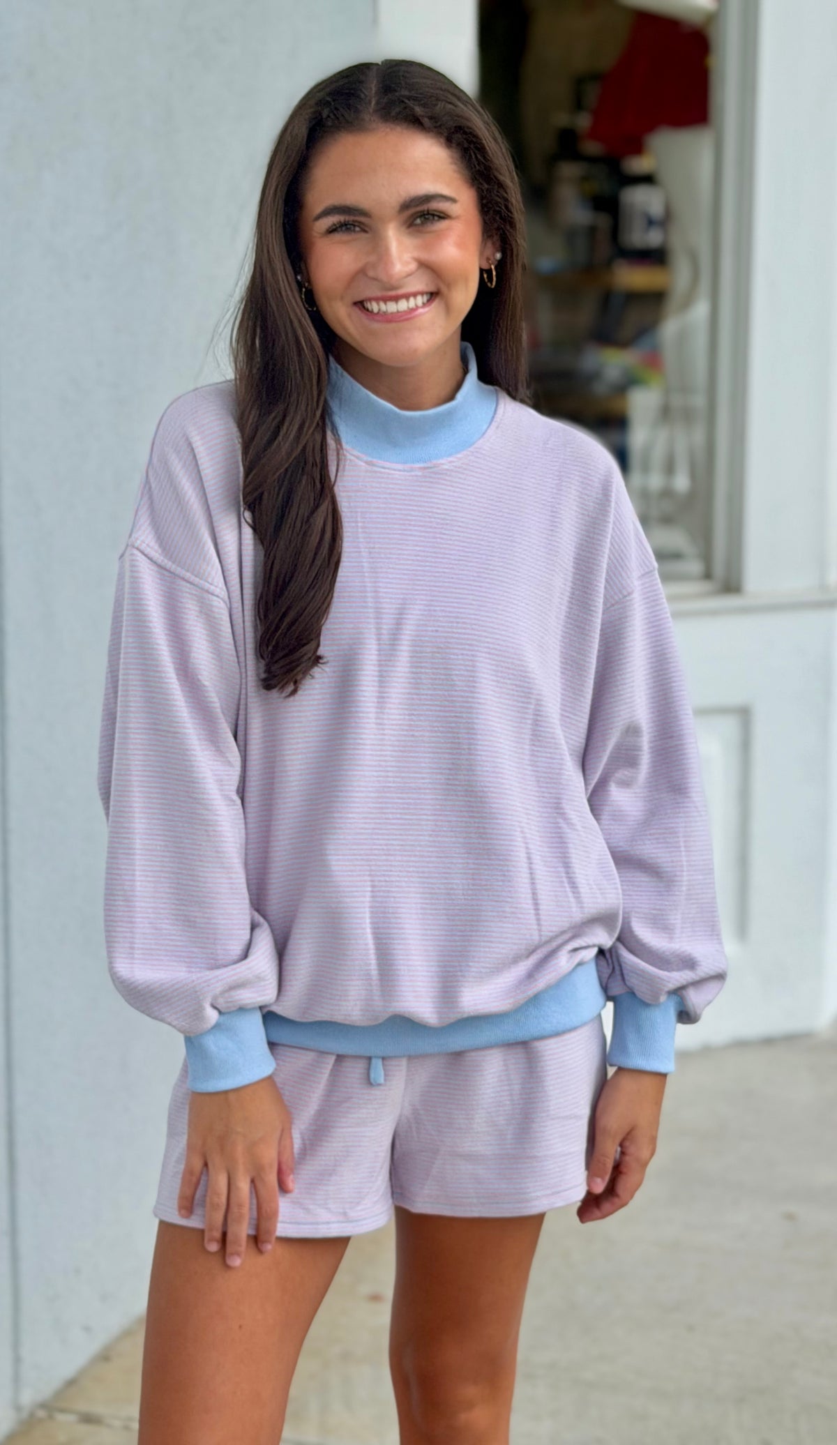 Pink/Blue Striped Lounge Short SET