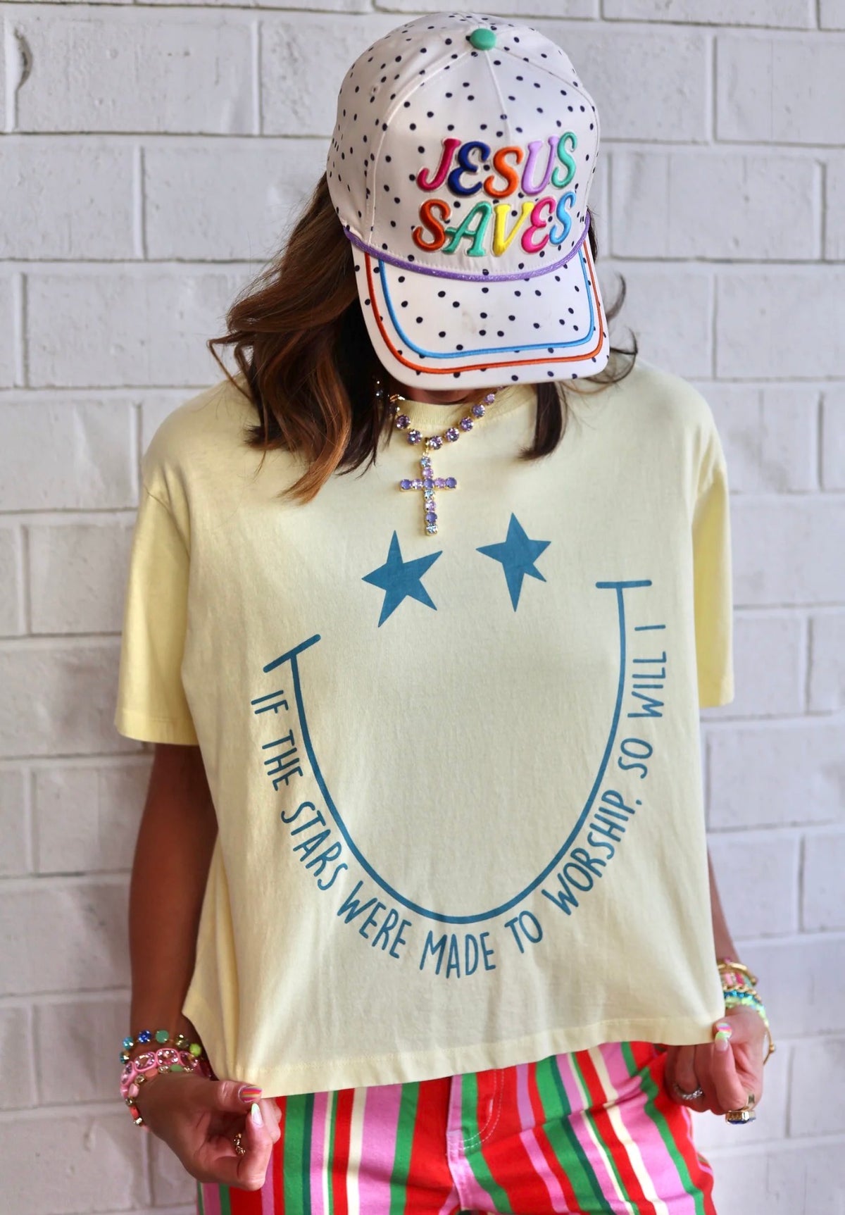 Smiley Stars Were Made To Worship Crop Tee