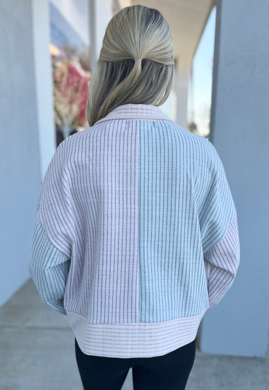 Oversized Half Zip Striped Top