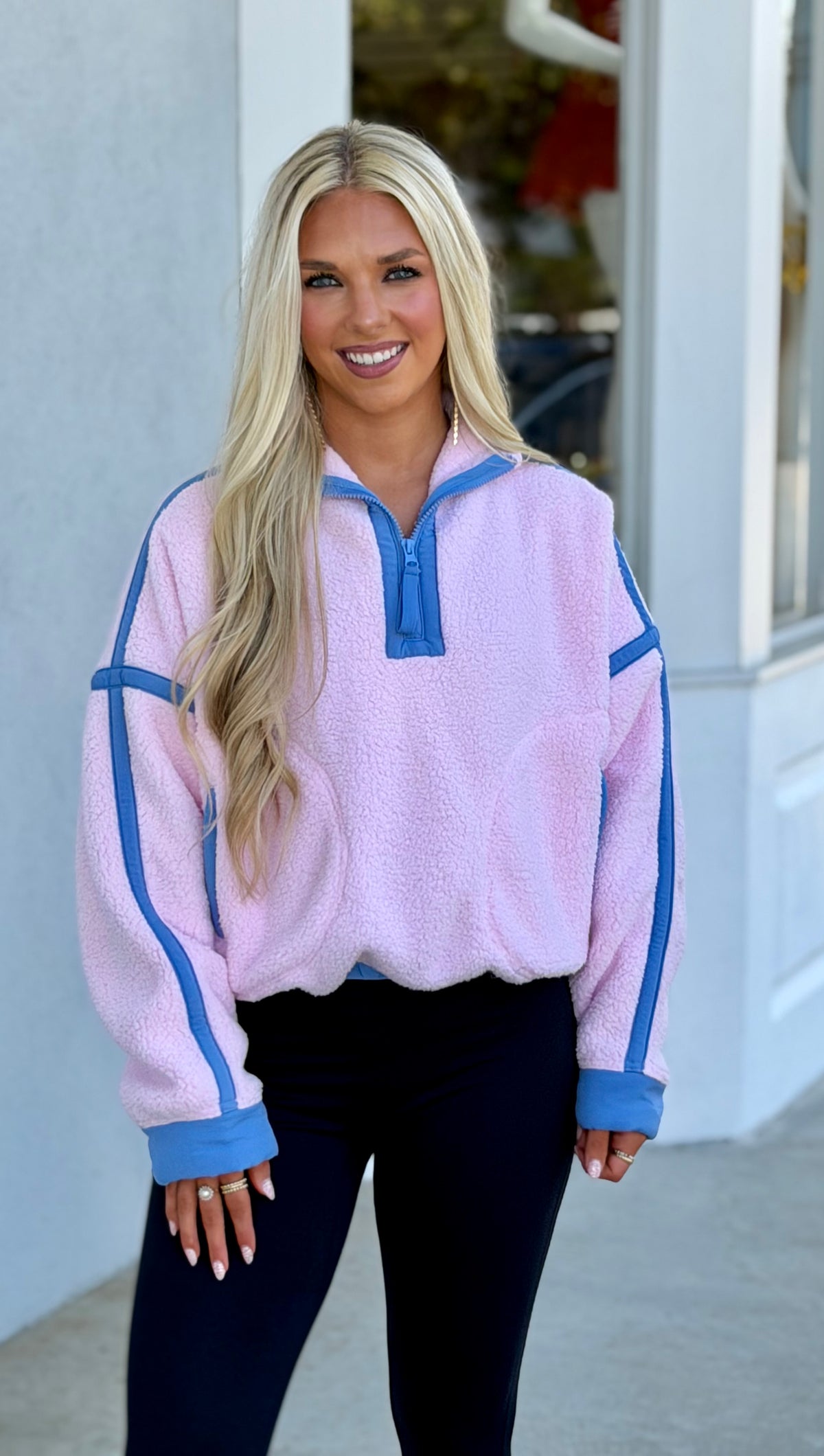 1/2 Zip Sherpa Pullover Periwinkle/Pink