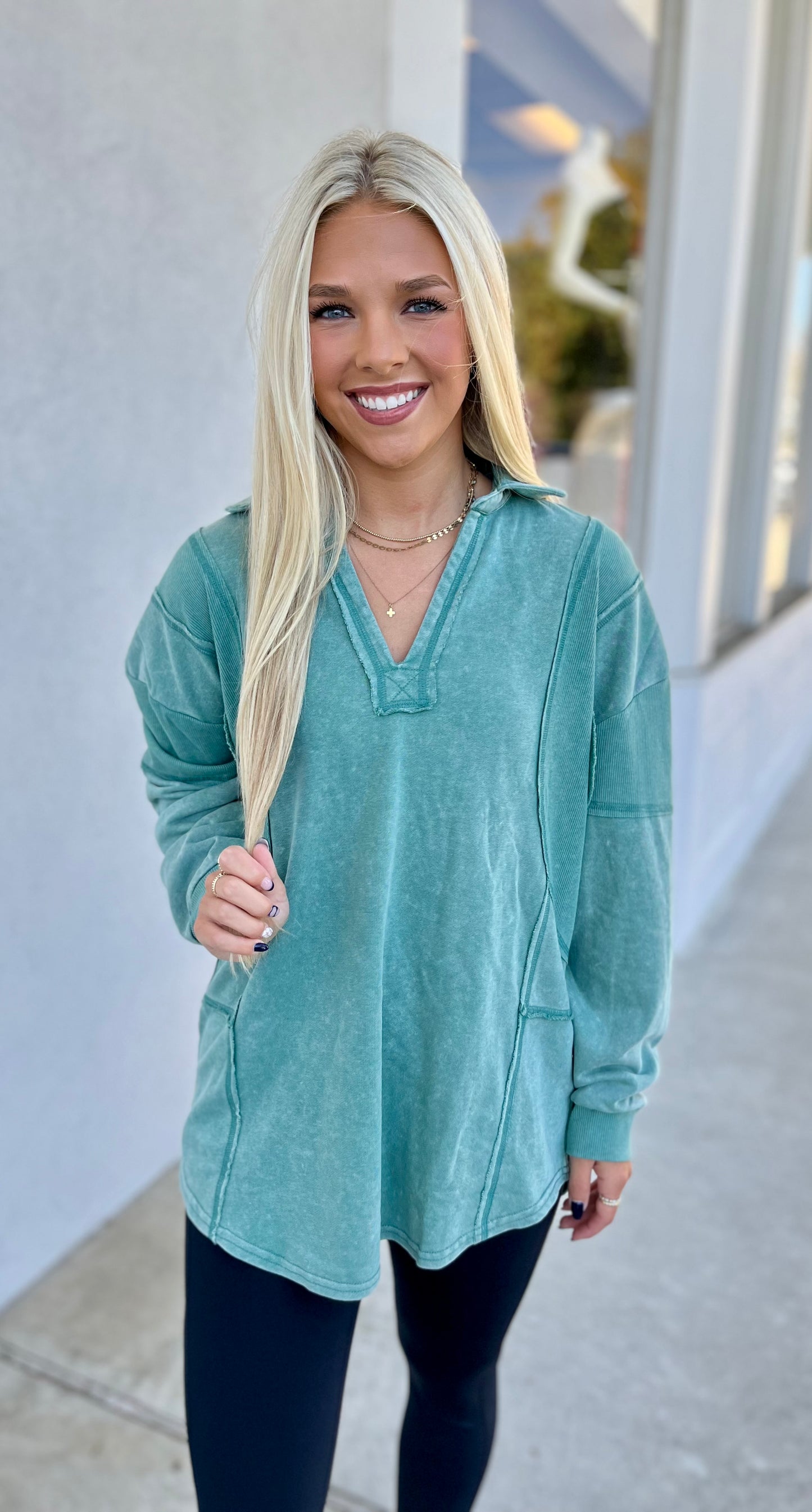 Sage Mineral Washed Oversized Knit Top