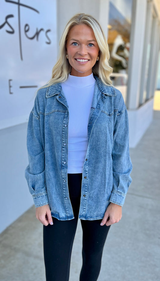 Denim Button Up Top W Collar