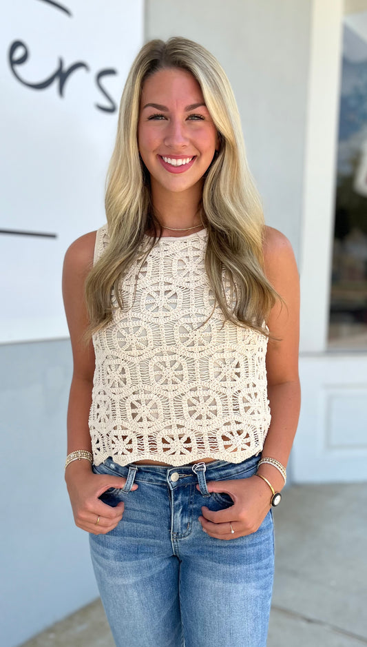 Natural Sleeveless Crochet Top