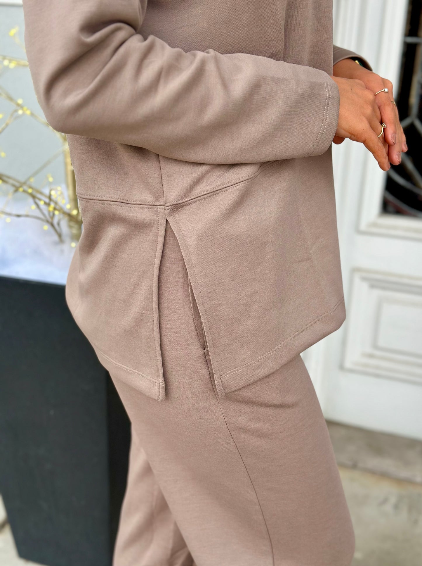 Scuba Side Slit Top and Pant SET, Cocoa