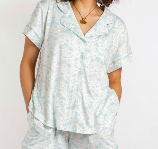 White/Blue Printed Short Sleeve/Pant Pajama Set