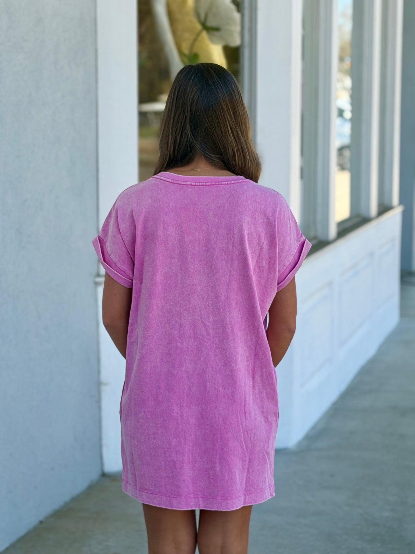 Cotton Washed T Shirt Dress, Candy Pink