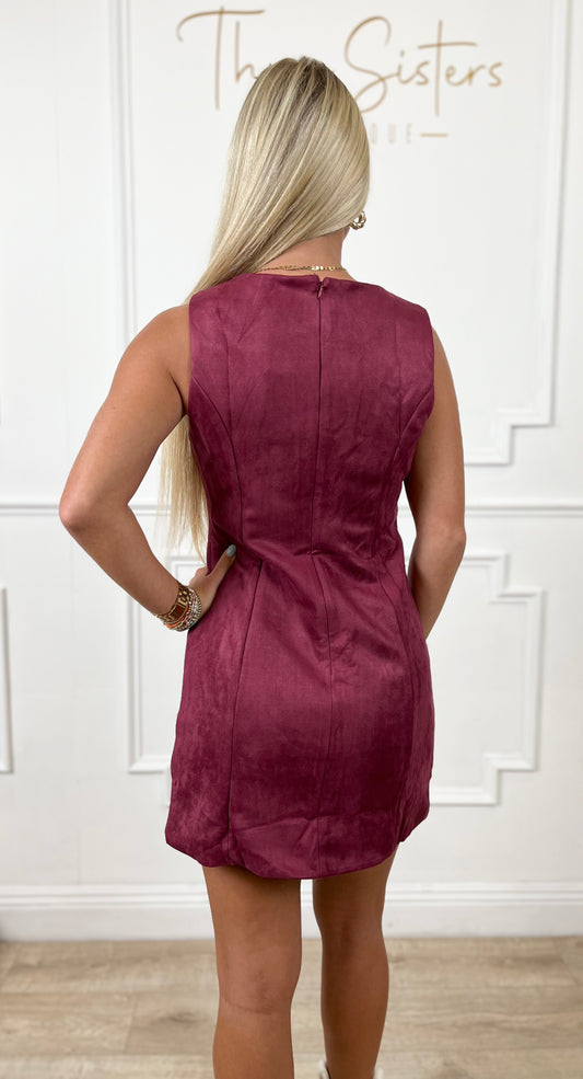 Burgundy Suede Puzzle Mini Dress