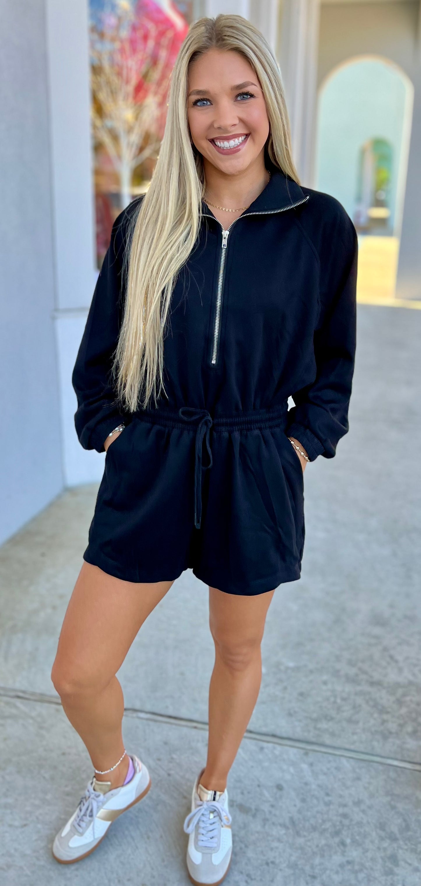 Black Half Zip Romper