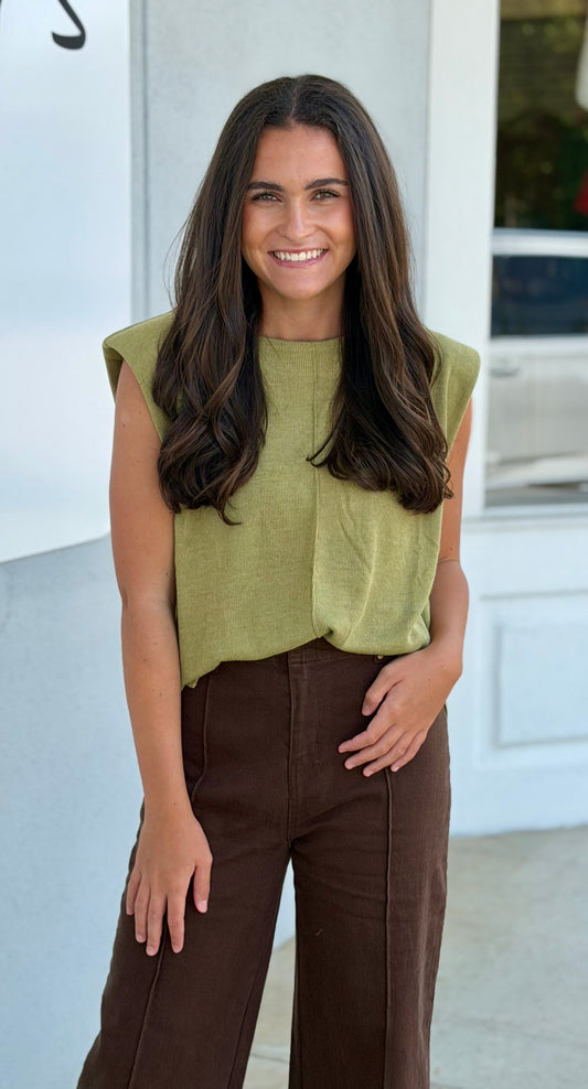 Top with Light Padded Shoulders , Light Olive