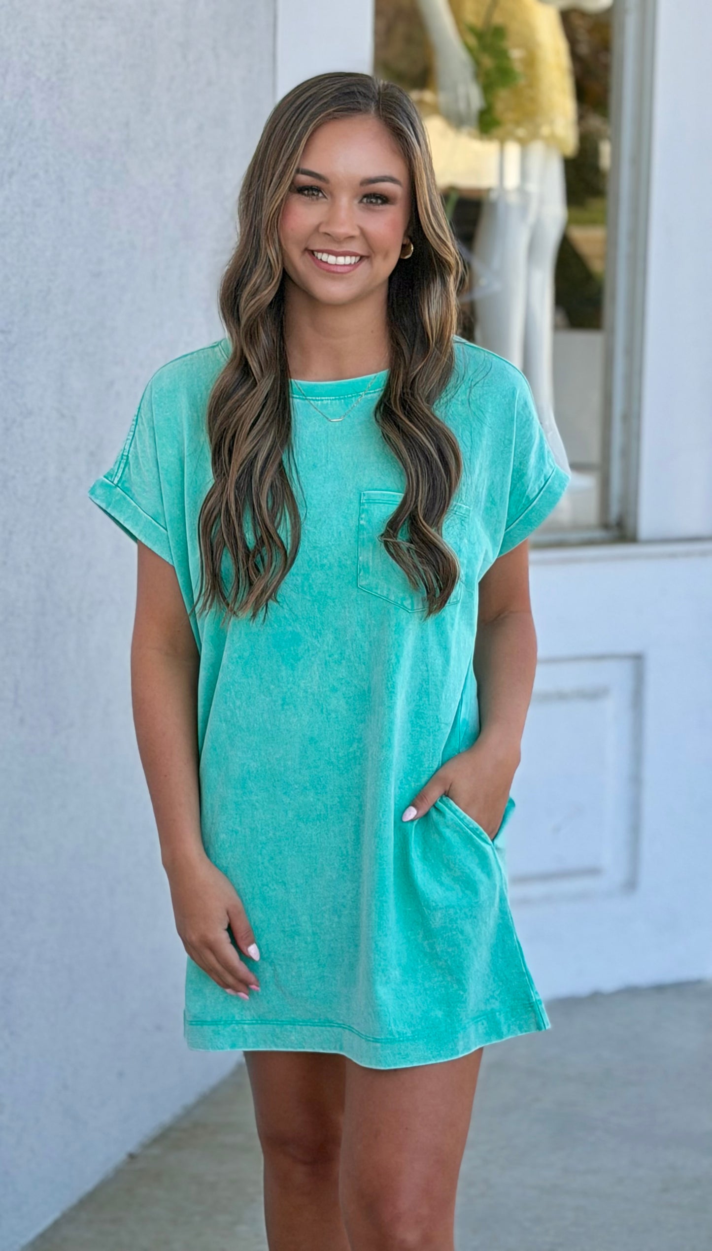 Cotton Washed T Shirt Dress, Mint