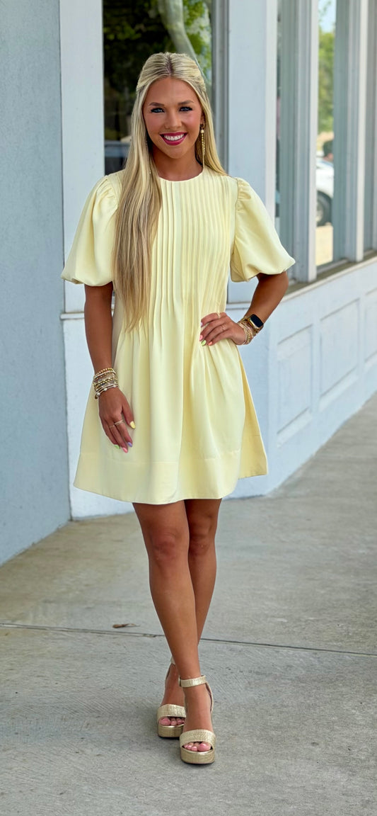 Yellow Pleated Detail Dress