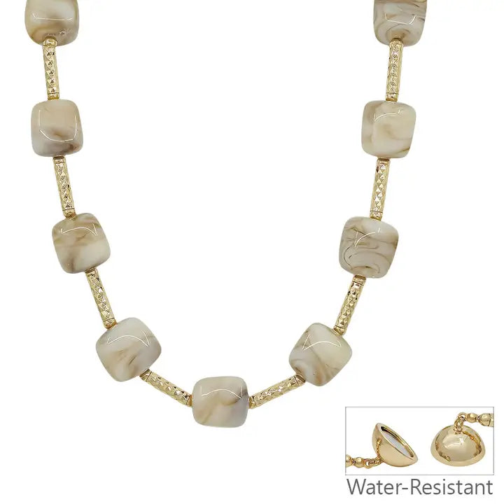 Natural Beaded and Gold Bar Necklace