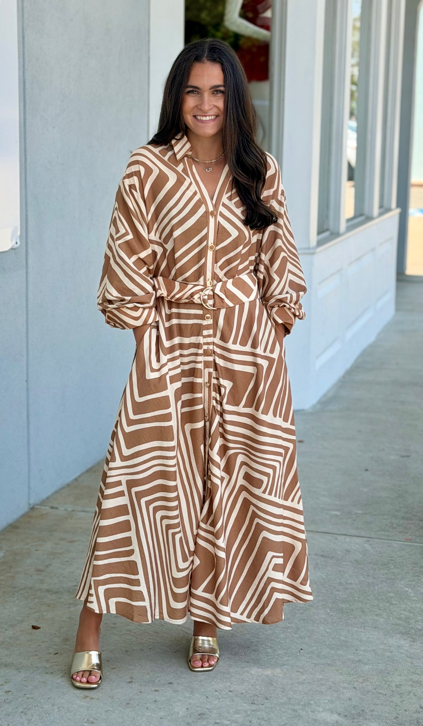 Tan Printed Maxi Dress