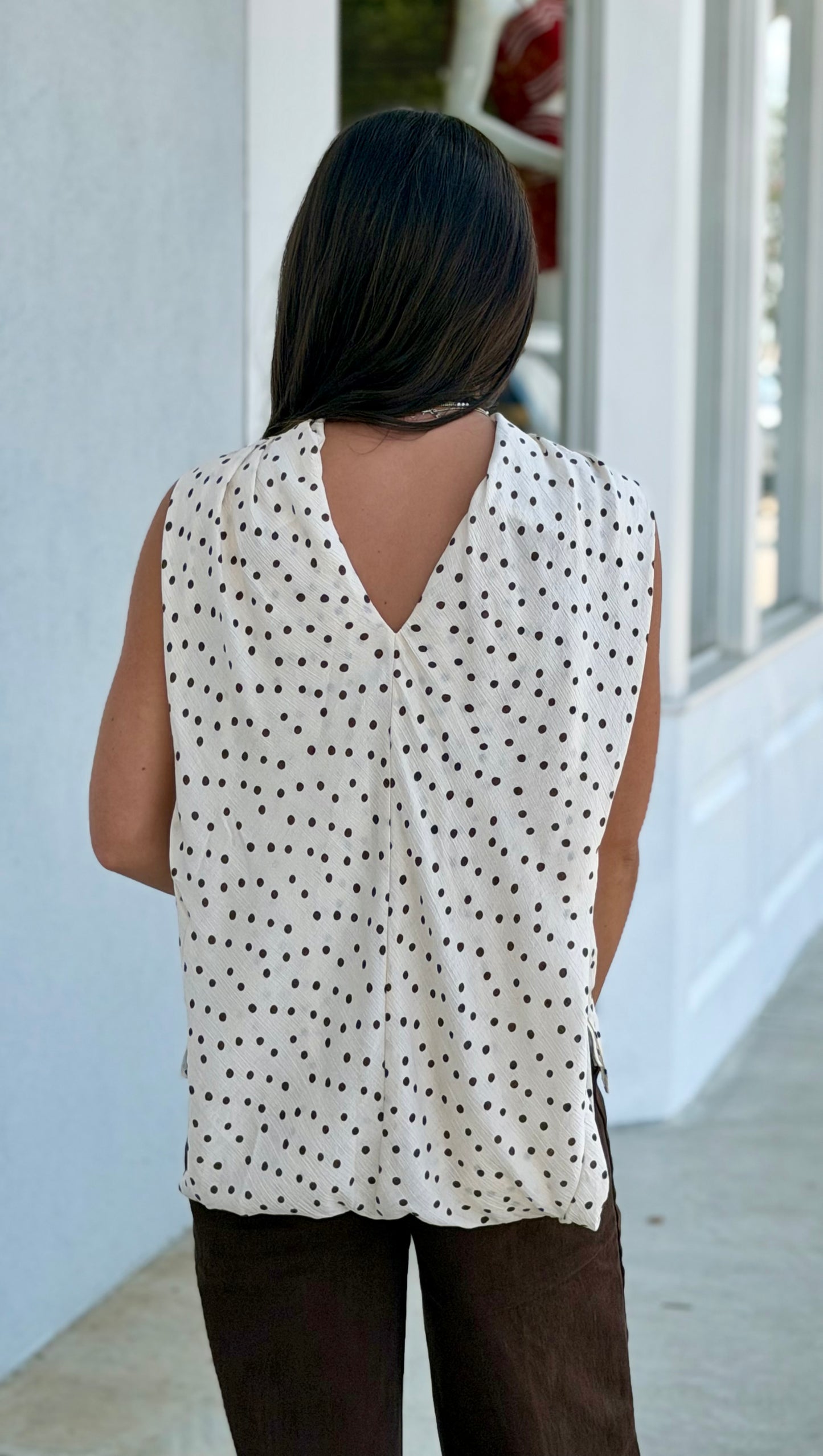 Ecru Polka Dot Flowy Sleeveless Top