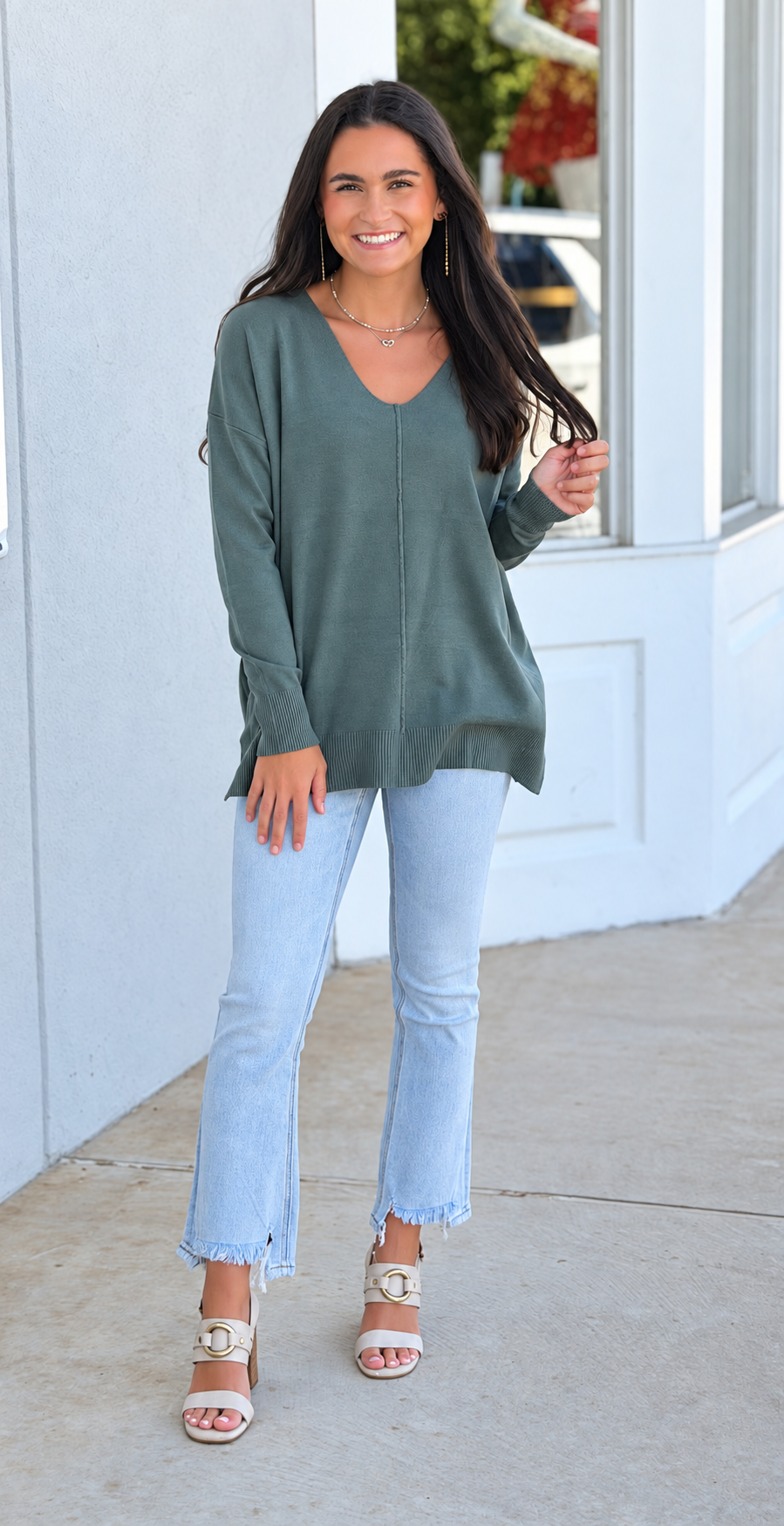 Viscose Front Seam Sweater, Ash Jade
