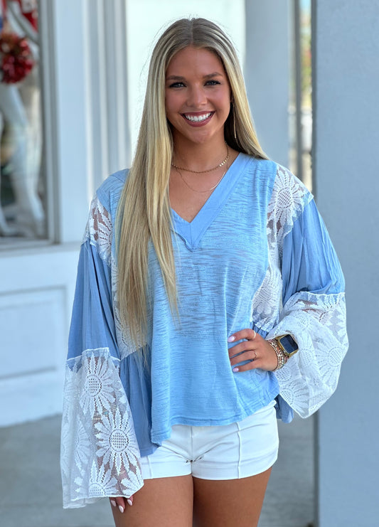 Powder Blue Lace Detail Top