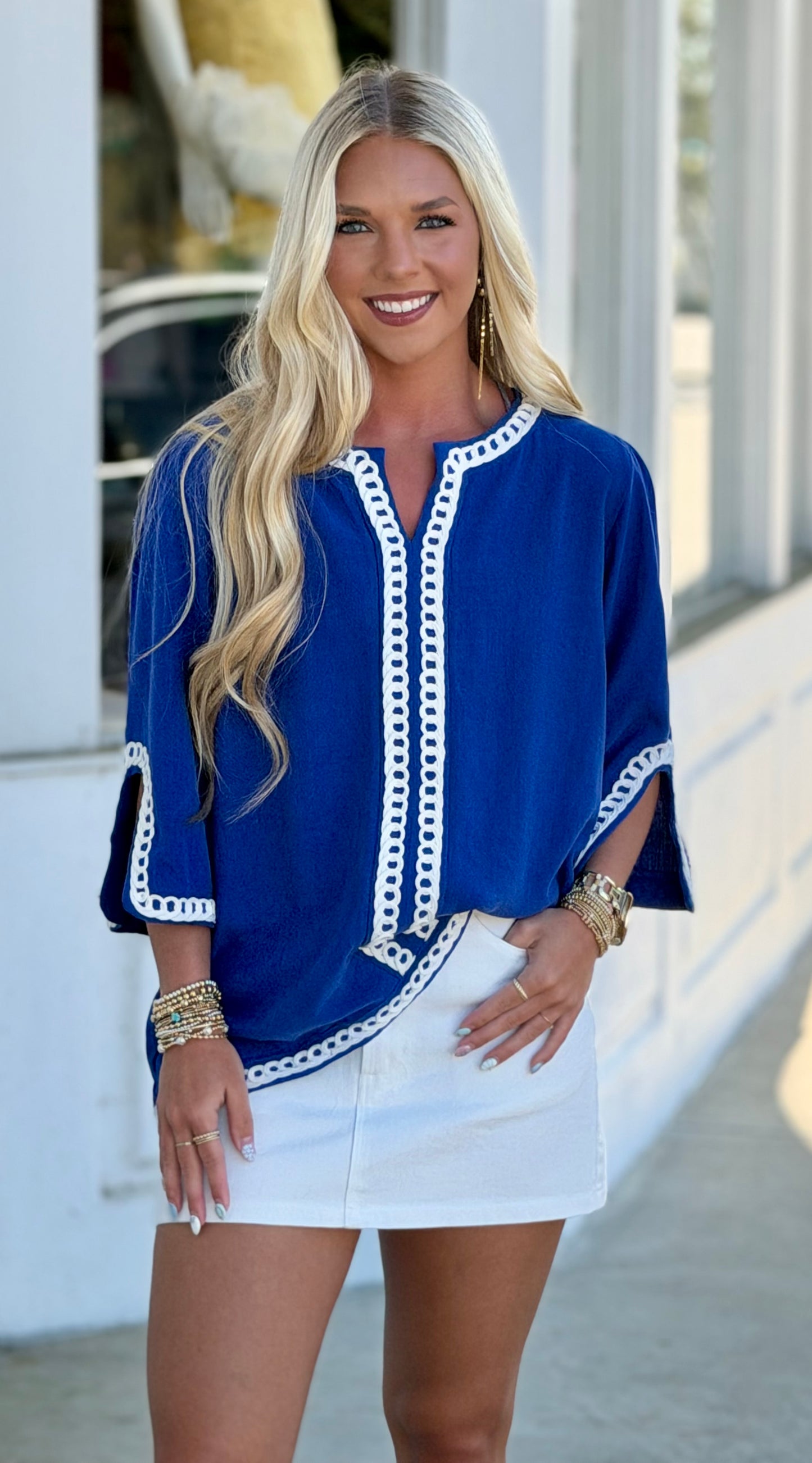 Cobalt 3/4 Sleeve Linen Tunic