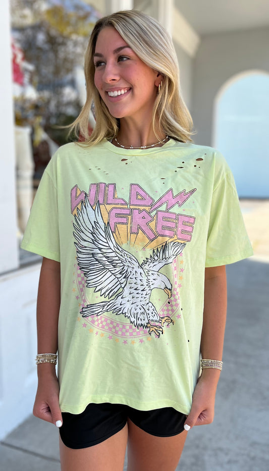 Lime Distressed Wild And Free Tee