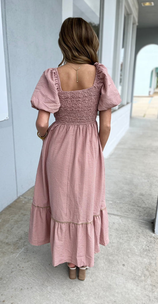Dusty Rose Bubble Sleeve Maxi Dress