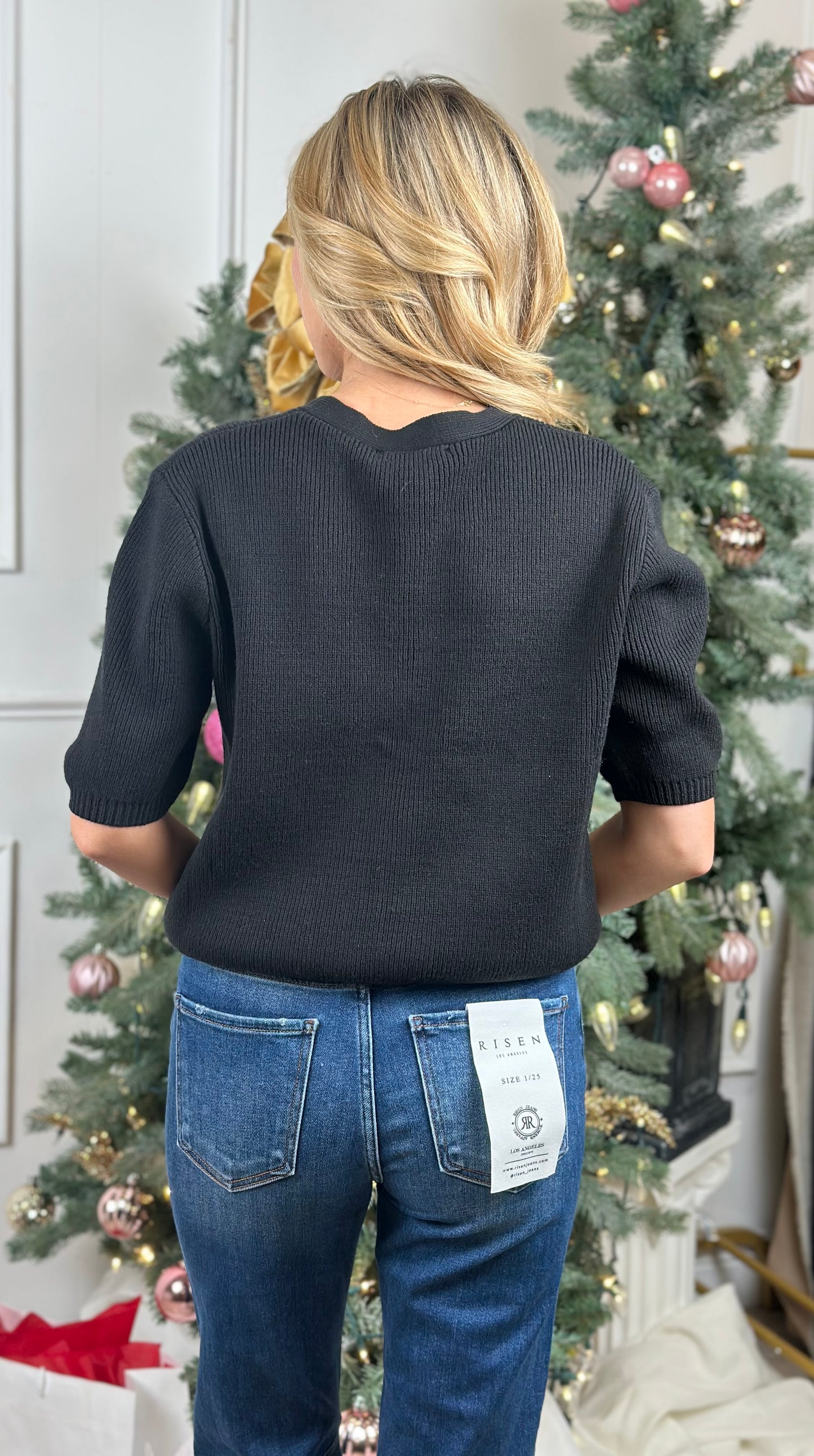 Black Gold Button Half Sleeve Cardigan