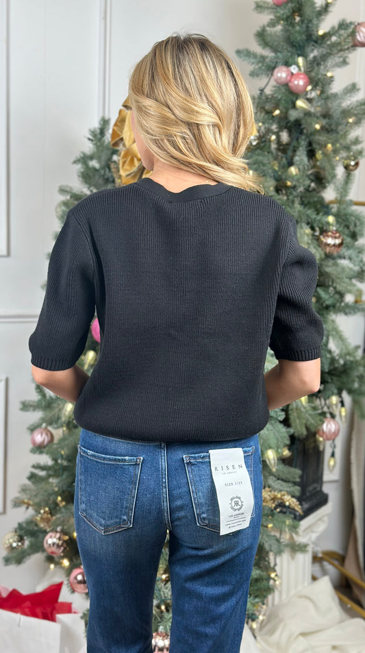 Black Gold Button Half Sleeve Cardigan