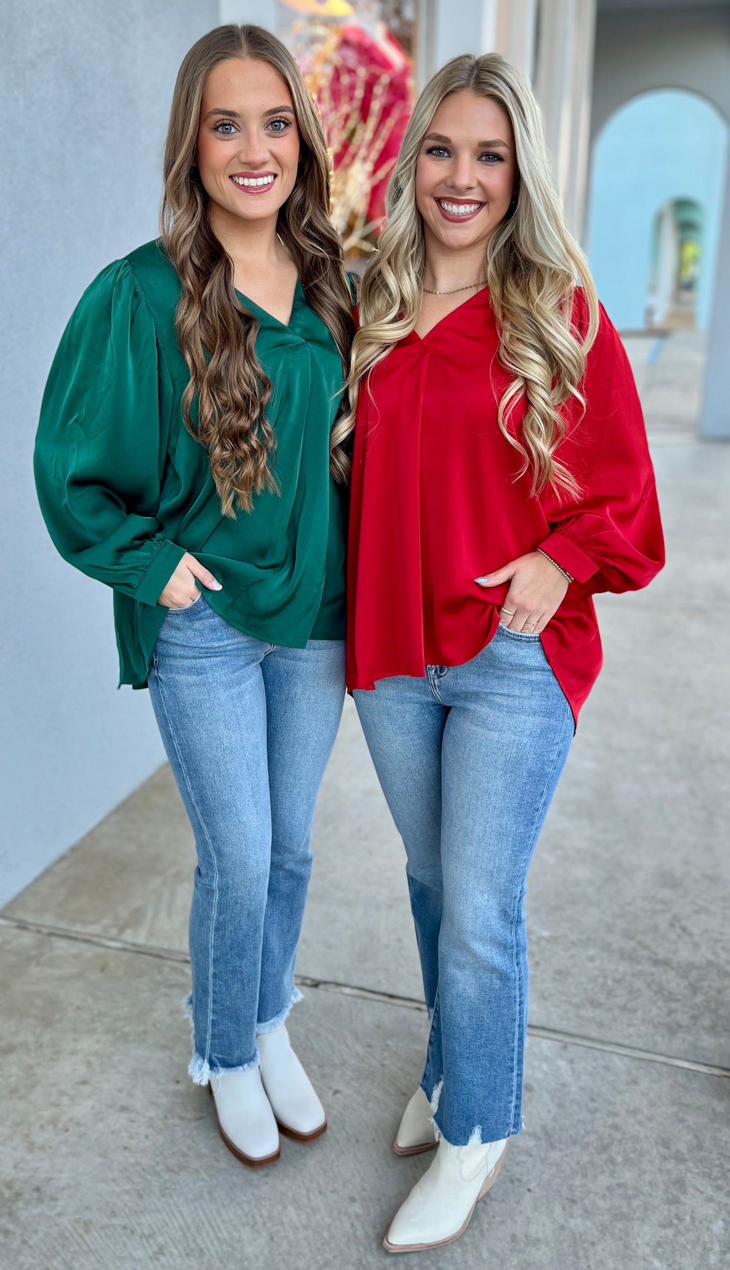 Satin Long Sleeve Top, Hunter Green