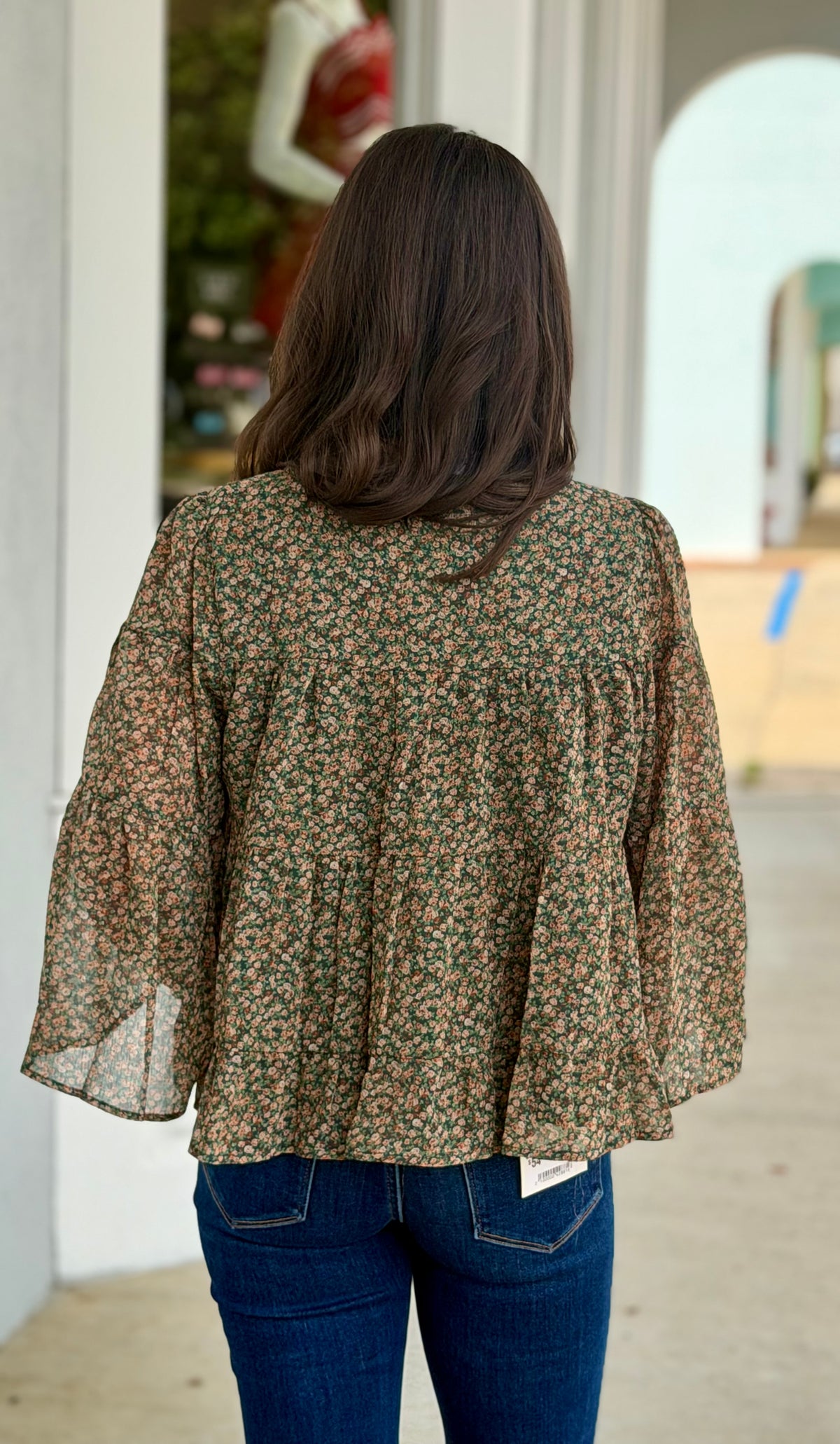 Teal/Clay Ditsy Floral Tiered Blouse