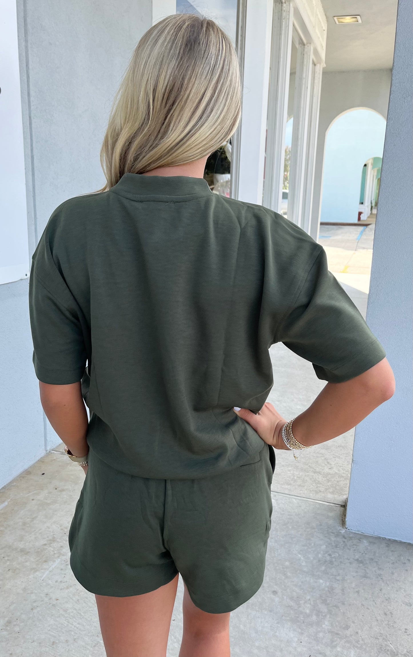 Scuba High Neck Top & Shorts SET, Dk Olive