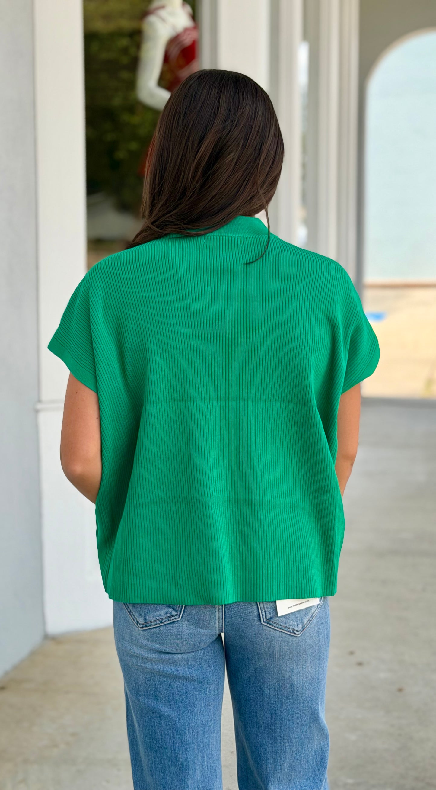 Viscose Mock Neck Boxy Sweater, K Green
