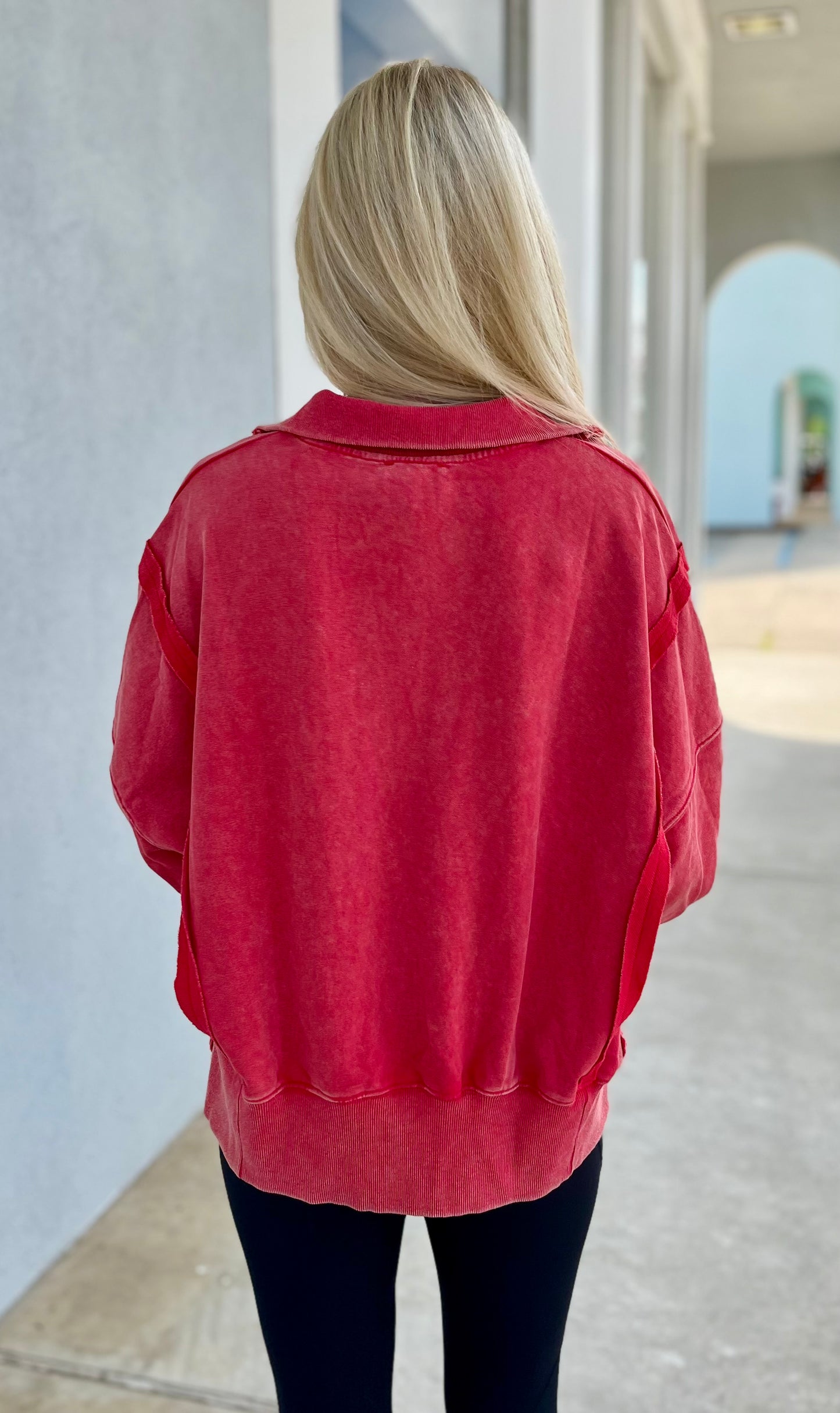 Snow Washed Long Sleeve Pullover, Red