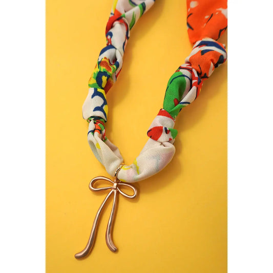 Bow Scarf Necklace With Charm , Bow Colorful