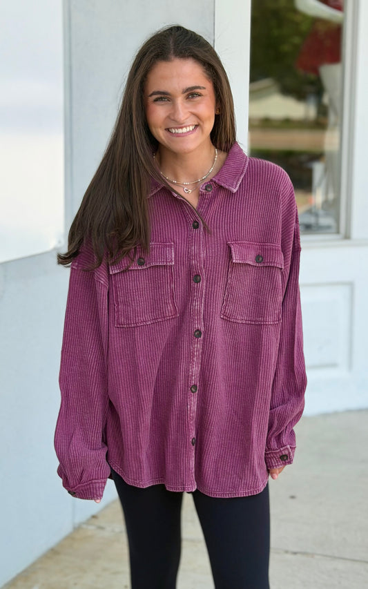 Mineral Washed Shacket, Dark Cherry