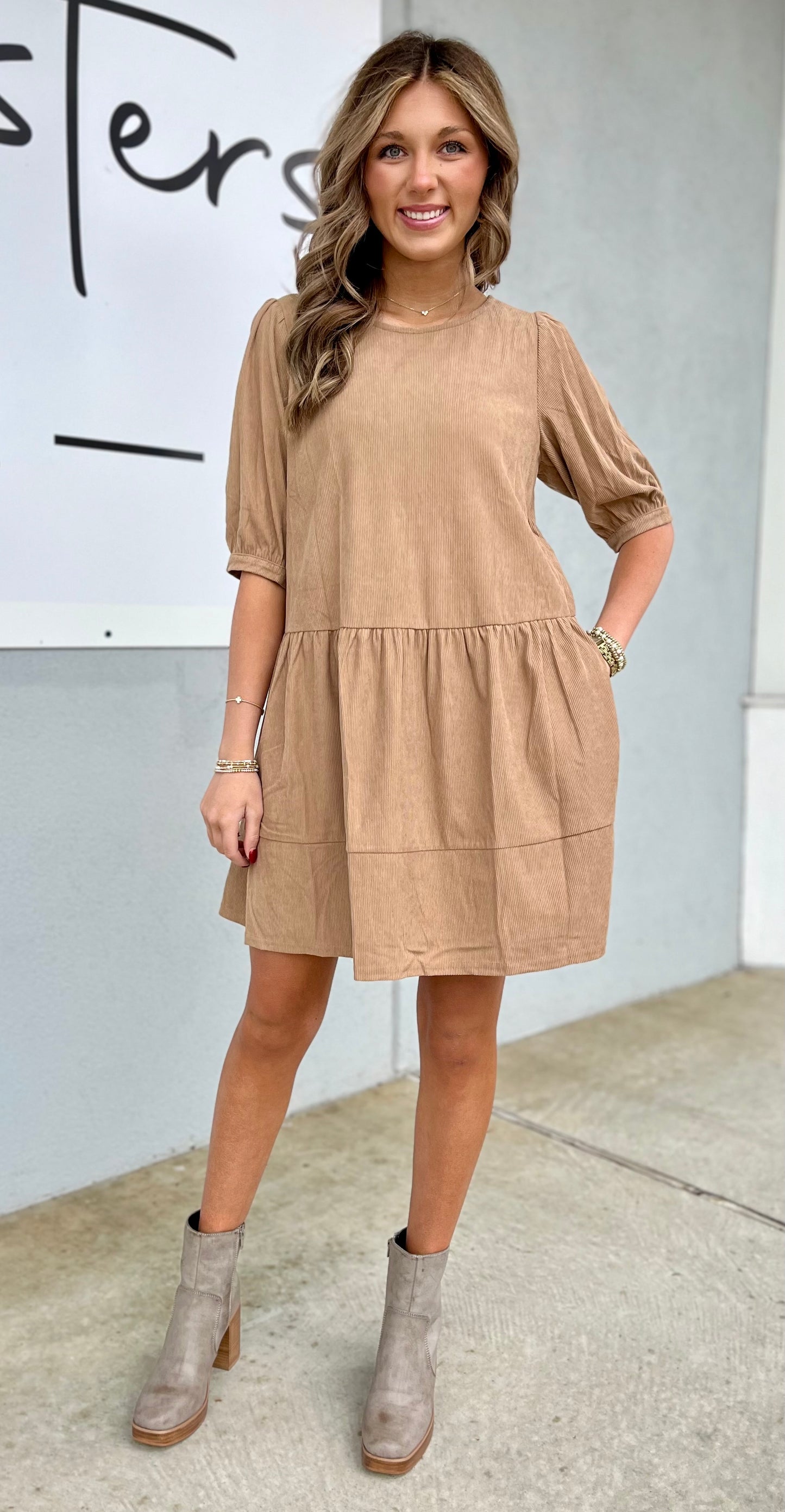 Camel Corduroy Dress