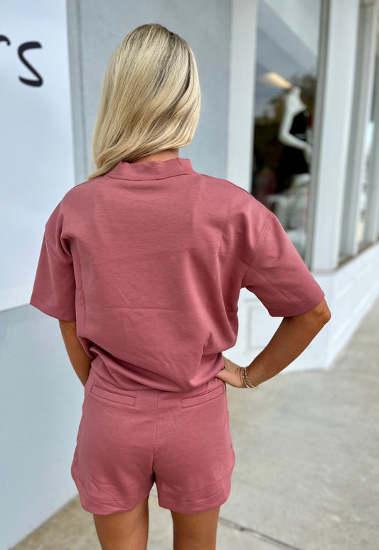 Scuba High Neck Top & Shorts SET, Winter Rose