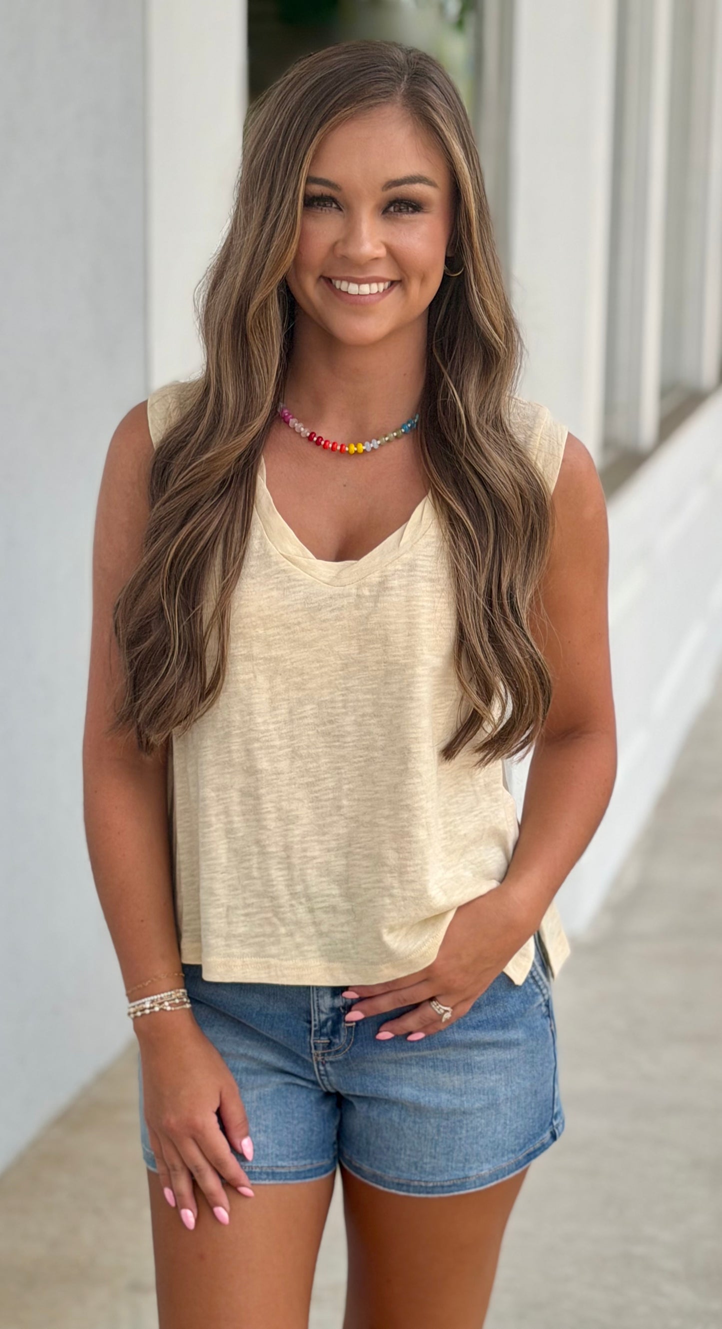 Butter Yellow Heather V Neck Sleeveless Top