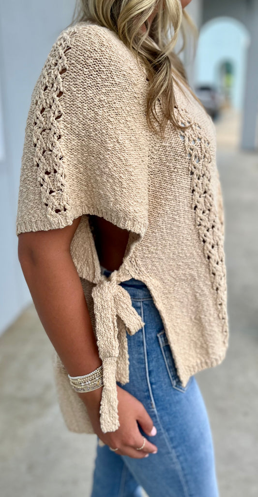 Half Sleeve Knitted Sweater , Natural